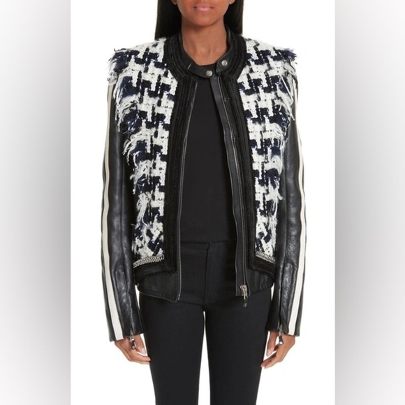 Alexander Wang Oversized Leather & Tweed Hybrid Jacket Size S - Picture 6 of 16